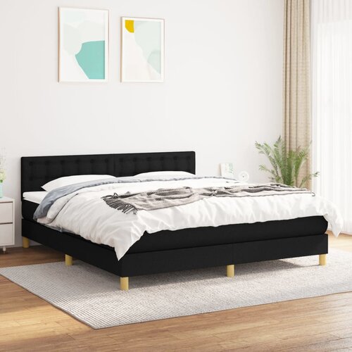VidaXL Box spring postelja z vzmetnico črna 180x200 cm blago Slike
