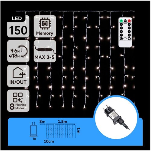 Aigostar led spolja&scaron;nja božićna girlanda 150xLED/6W/230V/8 funkcija 1,5x1m IP44 hladno bela+daljinski upravljač Cene