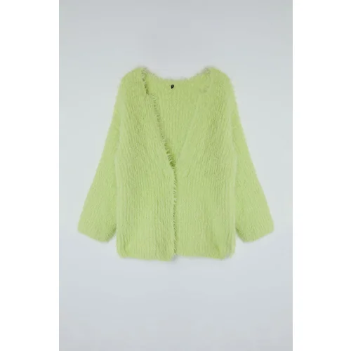 Trendyol Mint Furry Coat-Look Knitwear Cardigan