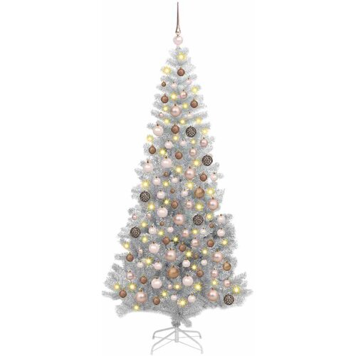 vidaXL Umetna božična drevesa med 300 LED srebrna 180 cm PET Cene
