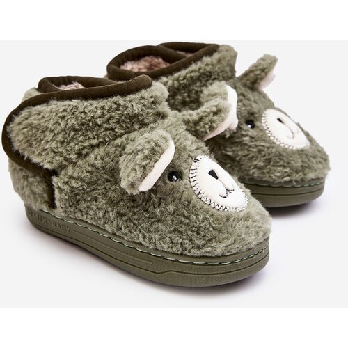 Kesi Children&amp;#039;s insulated slippers with teddy bear, green Eberra Slike