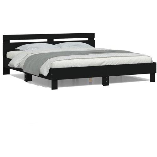 VidaXL Okvir kreveta s uzglavljem i LED crni 160 x 200 cm Slike
