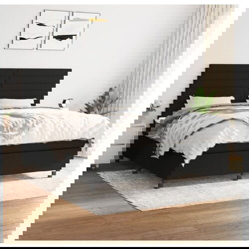 VidaXL Krevet s oprugama i madracem crni 180x200 cm od tkanine Slike