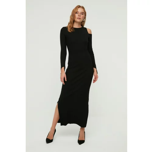Trendyol Black Cut Out Detailed Ribbed Midi Knitted Dress