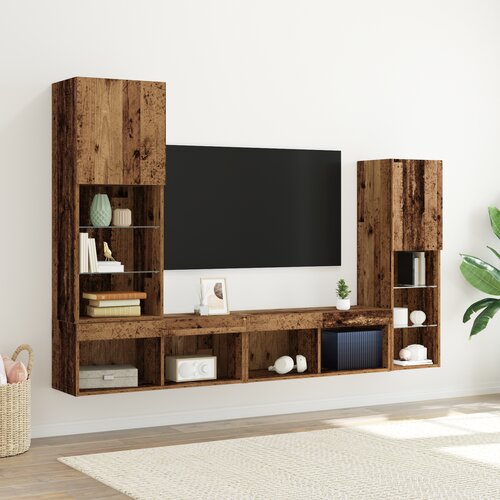 vidaXL TV Kabinet s LED Svjetlima Staro Drvo 40.5x30x102 cm, TV Zidni Kabineti s LED Svjetlima 2 kom Staro Drvo 80x30x30 cm Cijene