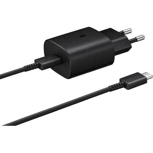 Samsung stenski polnilec z enim USB-C vhodom 25W in priloženim USB-C v USB-C kablom črne barve EP-TA800EBE + EP-DA905BBE (OEM pakiranje) Slike