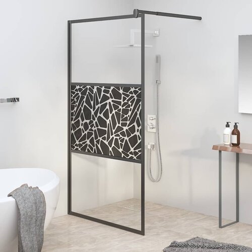Pregrada za tu&scaron; 100 x 195 cm staklo ESG s uzorkom kamena crna Cene