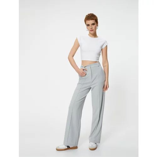 Koton Fabric Trousers High Waist Wide Leg Comfortable Fit Ribbed Pocket