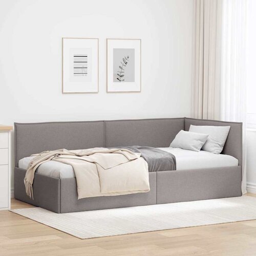 VidaXL Kutni okvir kreveta s uzglavljem Sivo-smeđa 90 x 200 cm tkanina Slike