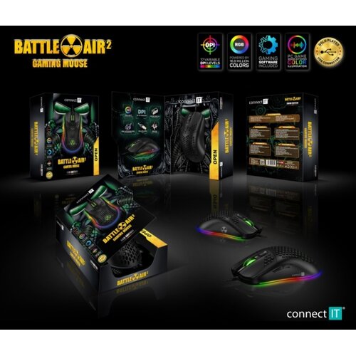 Connect IT CMO-5511-BK - LED RGB žični gejmerski mi&amp;scaron; 200-12800 DPI crne boje Slike