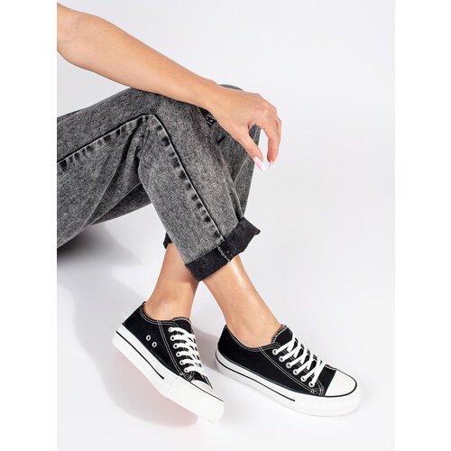 SEASTAR Black classic women&amp;#039;s sneakers laced on a platform Slike