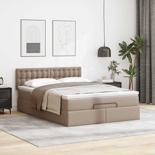  Otomanski krevet s madracima i LED 140x190cm umjetna koža Smeđa 140 x 190 cm Slike