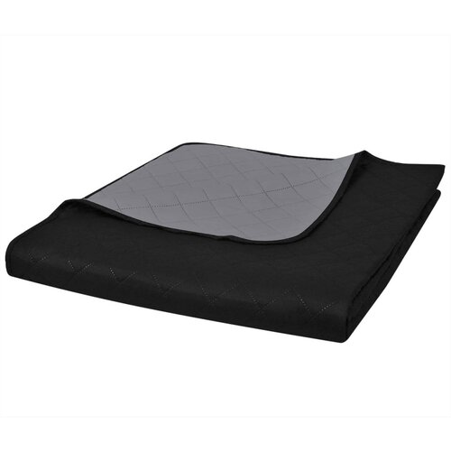 vidaXL Dvostrani prošiveni Prekrivač Crni/Sivi 170 x 210 cm Cijene
