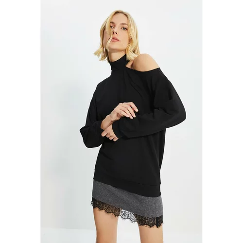 Trendyol Black Stand Up Collar Shoulder Detailed Basic Knitted Sweatshirt