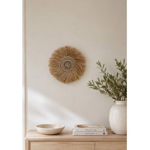 Wallxpert boho zidni ukras od rafije DB0011, sa drvenim perlama, Ø 30 cm Cene