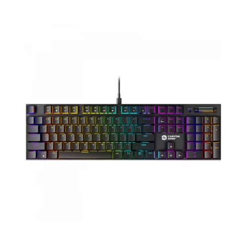 Canyon Cometstrike GK-55, 104keys Mechanical keyboard, 50million times life, GTMX red switch, RGB backlight, 18 modes, 1.8m PVC cable, metal material + ABS, US layout, size: 436*126*26.6mm, weight:820g, black Slike