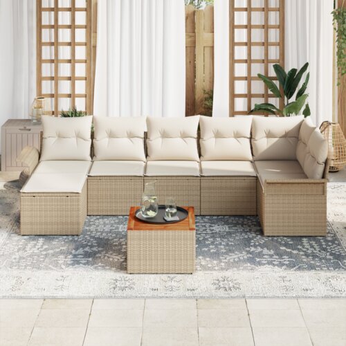 vidaXL 8-dijelni vrtni set sofa s jastučićima bež poli ratan akacija Cene
