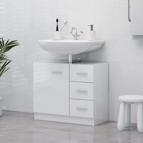 vidaXL Ormarić za umivaonik visoki sjaj bijeli 63 x 30 x 54 cm iverica Cijene
