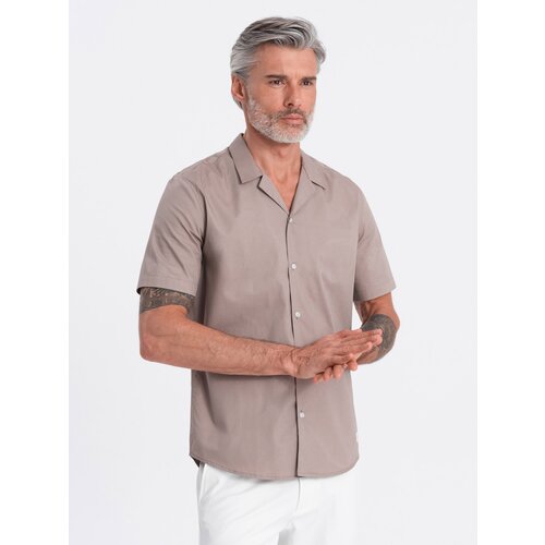 Ombre Men&amp;#039;s short sleeve shirt with Cuban collar - dark beige Slike