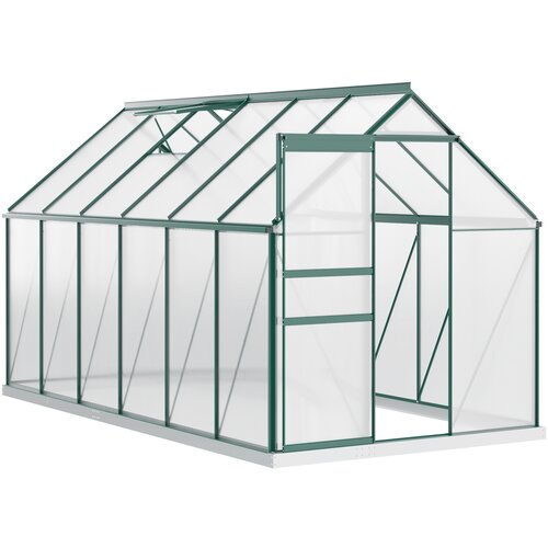 Outsunny polikarbonatni vrtni rastlinjak 190x375x199cm, z odpiralnim oknom in drsnimi vrati, aluminijasta konstrukcija, zelena barva, (20747917) Slike