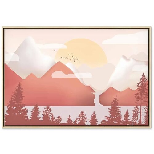  Slika - Landscape at Sunset (1 Part) Wide 90x60 U prirodnom drvenom okviru Slike