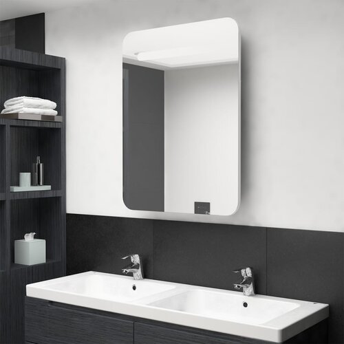  LED kupaonski ormarić s ogledalom sjajni bijeli 60 x 11 x 80 cm Cene