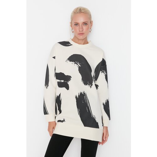 Trendyol White Patterned Crew Neck Scuba Knitted Sweatshirt Cijene