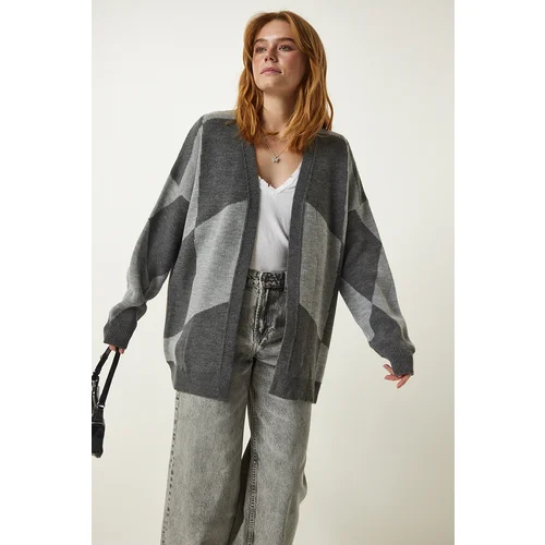 Happiness İstanbul Gray Patterned Thick Cardigan Jacket