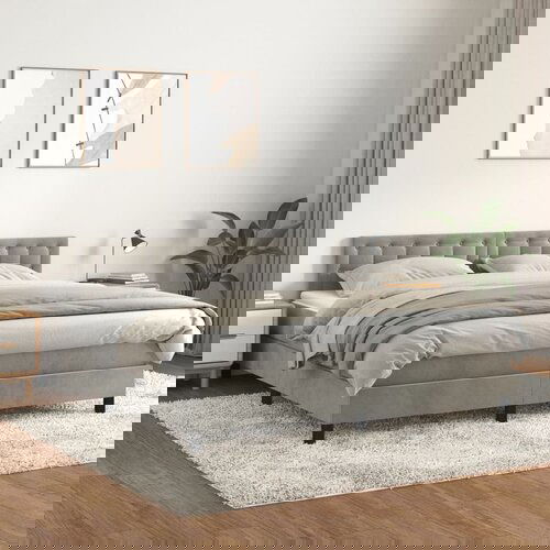 VidaXL Box spring postelja z vzmetnico svetlo siva 180x200 cm žamet Slike