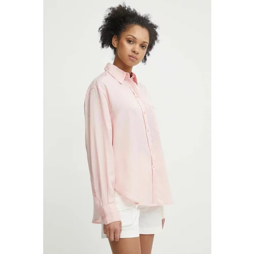 Lacoste Košulja za žene, boja: ružičasta, relaxed, s klasičnim ovratnikom