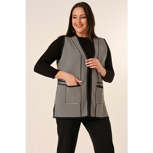 By Saygı Zigzag Patterned Plus Size Knitwear Vest with Pockets Cene