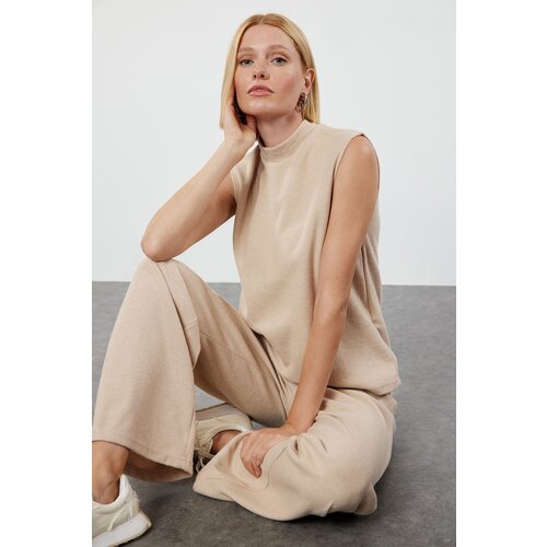Trendyol Beige Thessaloniki Knitted Sleeveless Blouse and Trousers Top-Bottom Set Cene