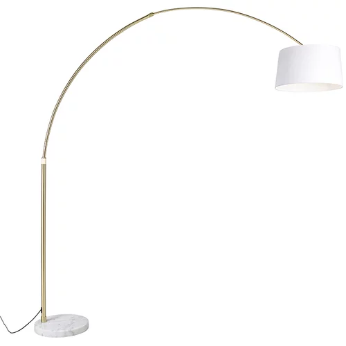 QAZQA Obločna svetilka iz medenine z belim senčnikom iz tkanine bel 50 cm - XXL