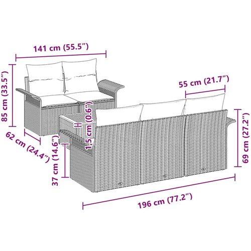  Sjedeća garnitura za vrt 6 kom. 5-Broj sjedala Crna i Krema 196 x 62 x 69 cm Slike