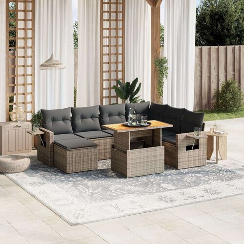 VidaXL 8-dijelni set vrtnih sofa od poliratana s jastucima sivi Slike