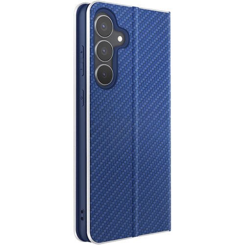 AVIZAR Folio torbica za Galaxy S25 FE, efekt karbona, kovinski okvir z držalom za kartice, Modra, (5000190117) Cene