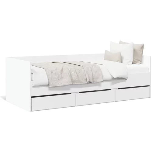 vidaXL Dnevna postelja s predali bela 75x190 cm inženirski les