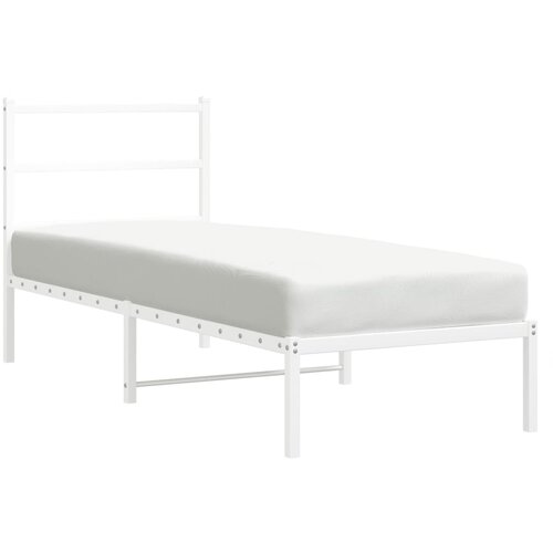 Maison Chic Kovinski Posteljni okvir - Enojna postelja - Postelja za odrasle z vzglavjem bel 80x200 cm, (21693894) Slike