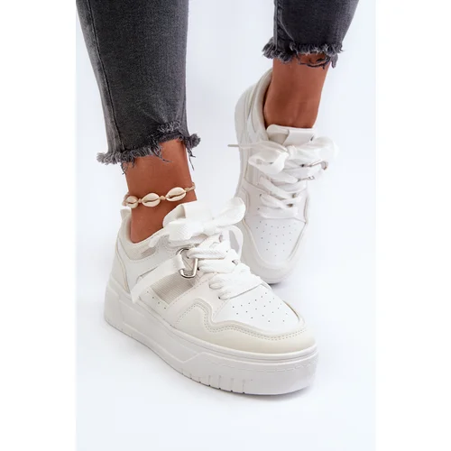 FB2 Women's Platform Sneakers Made of White Synthetic Leather Moun