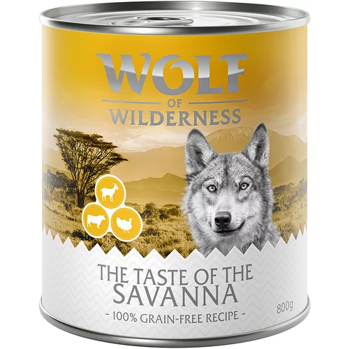 Wolf of Wilderness Ekonomično pakiranje "The Taste Of" 12 x 800 g - NOVO: The Savanna - puran, govedina, KOZETINA