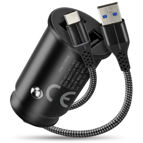 EverActive Car charger 2 X USB 12W black + cable USB-C 1m Slike