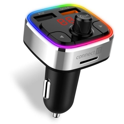 Connect IT CCC-9090-SL- led rgb fm predajnik za auto sa funkcijom handsfree, crna/srebrna Slike