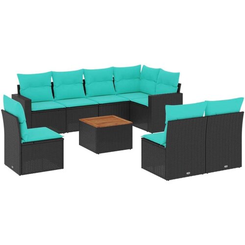  Vrtna garnitura - 9-dijelni set vrtnih sofa od poliratana s jastucima crni - Crna 1 Slike