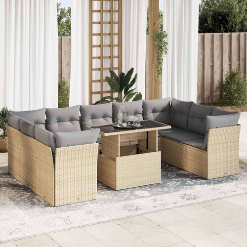 VidaXL 10-dijelni set vrtnih sofa s jastucima bež od poliratana Slike
