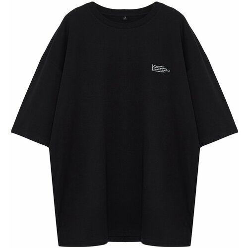 Trendyol men's plus size black oversize/wide fit 100% cotton comfortable minimal printed t-shirt Cene