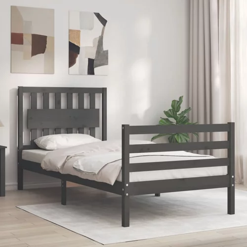  kreveta s uzglavljem sivi 90 x 200 cm od masivnog drva