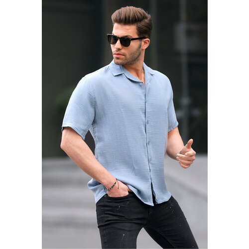 Madmext Men's Indigo Short Sleeve Shirt 6706 Slike