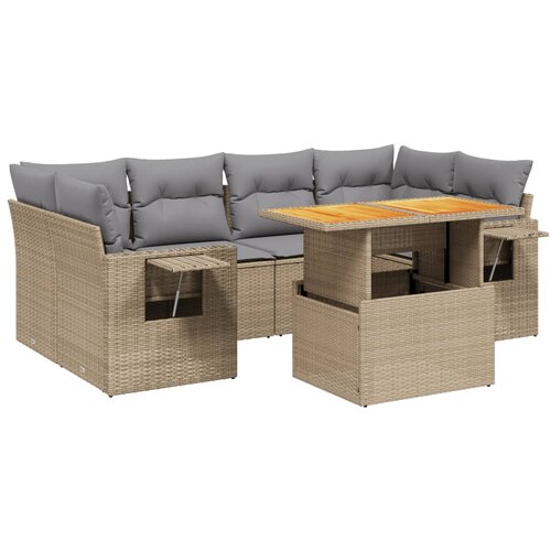 Maison Chic Seti vrtnega pohi&amp;scaron;tva - Vrtna garnitura - Vrtni pohi&amp;scaron;tvo set 7-delna z blazinami bež poli ratan, (21804880) Slike