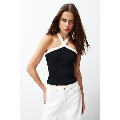 Trendyol Black Color Blocked Barbell Ribbed Stretchy Knitted Blouse Cene