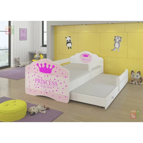 ADRK Furniture Otroška postelja Casimo II grafika z dodatnim ležiščem - 80x160 cm z ograjico